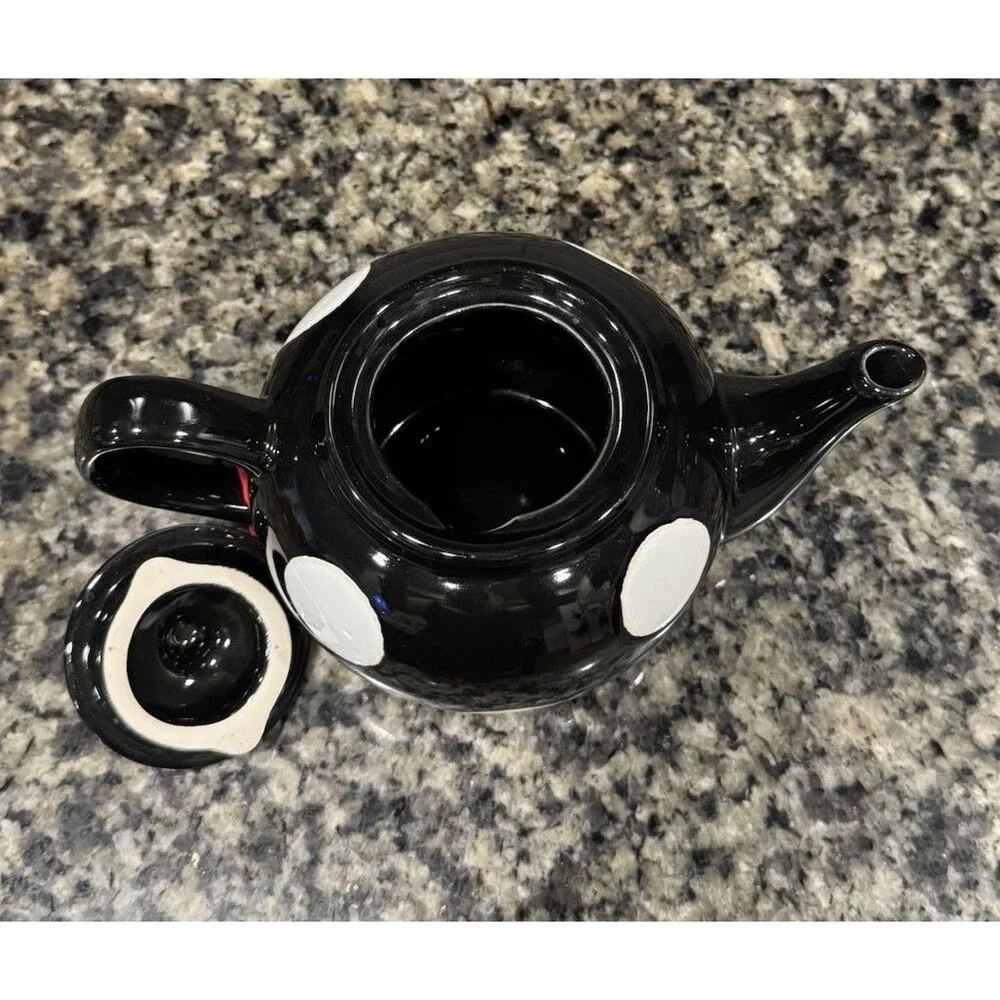 Vintage Black White Polka Dots Porcelain Small Tea Pot Kettle Home Table Decor